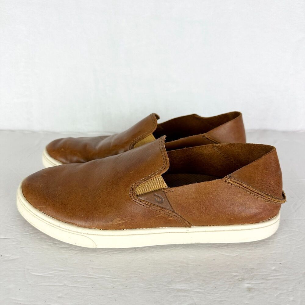 Olukai Women's Pehuea Leather Slip On Shoe Size 7 Fox Fox Casual
